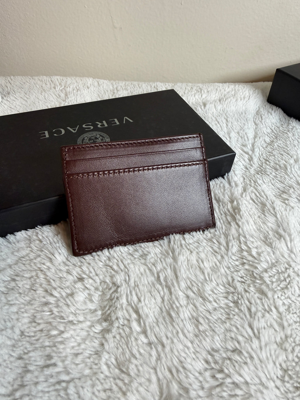 Versace Burgundy Quilted Leather Medusa Card Holder