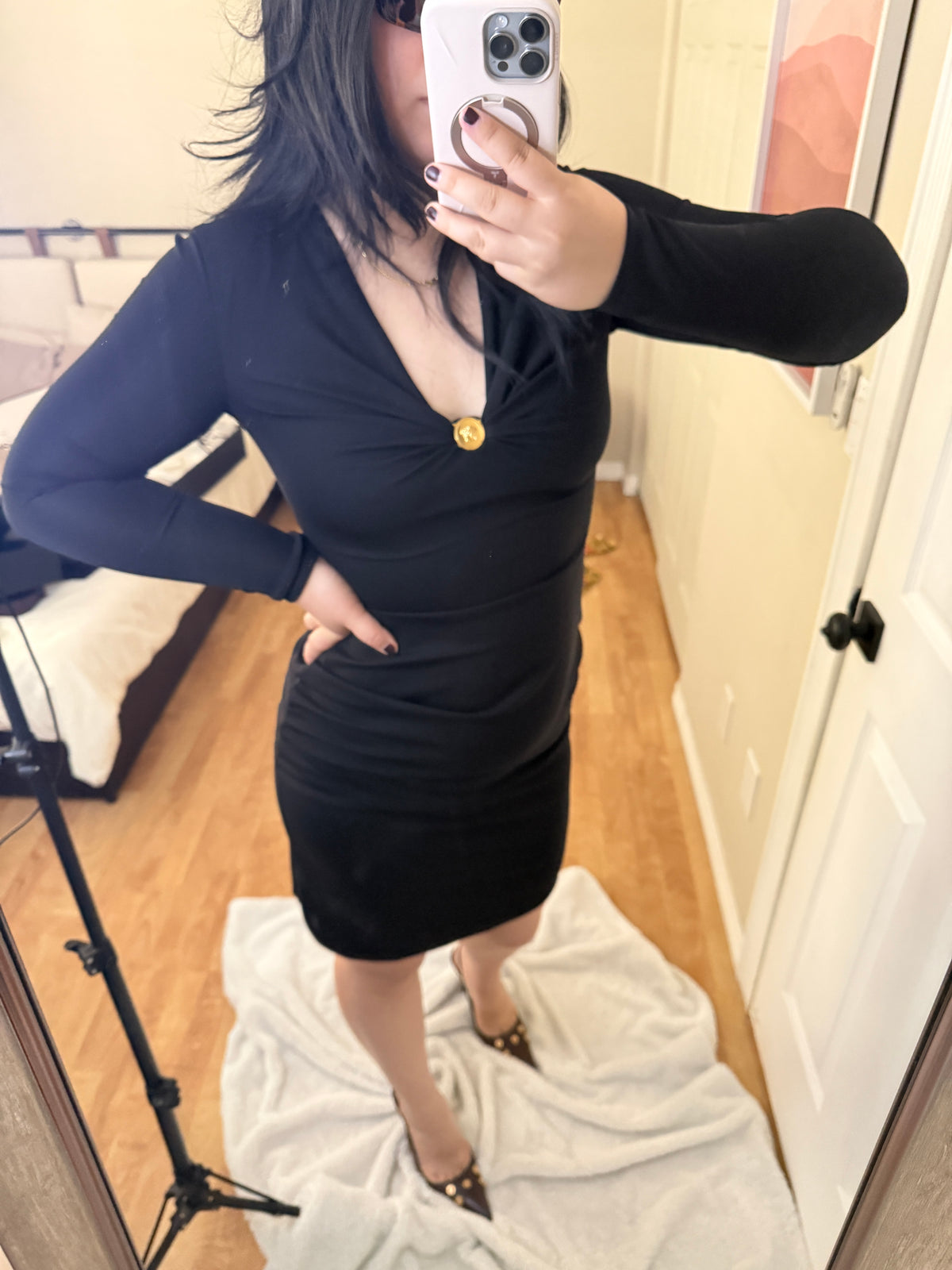 Versace Black Medusa Long Sleeve Midi Dress