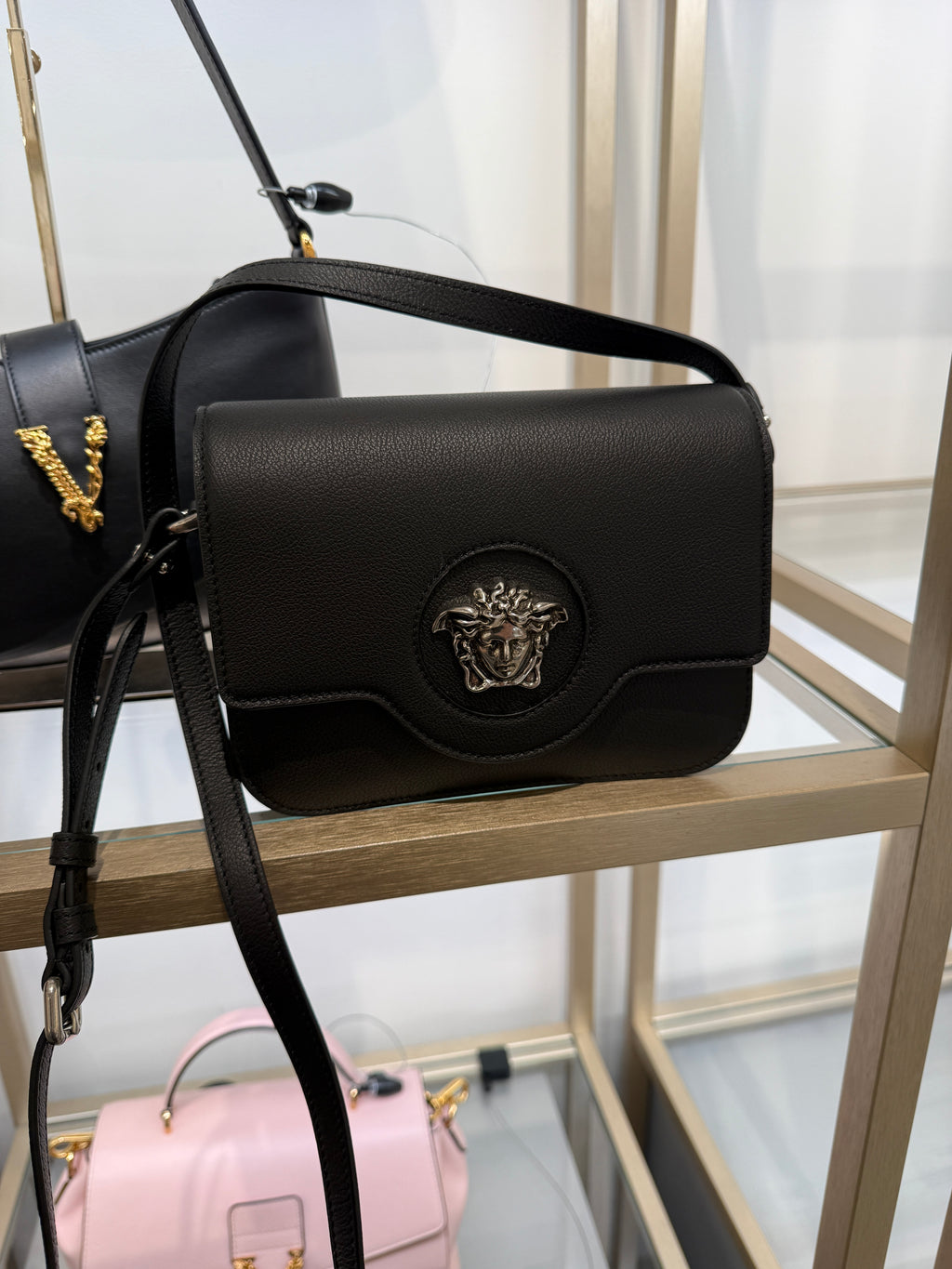 Versace Black Leather La Medusa Crossbody Bag