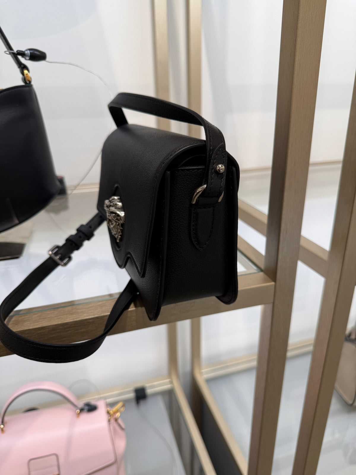 Versace Black Leather La Medusa Crossbody Bag