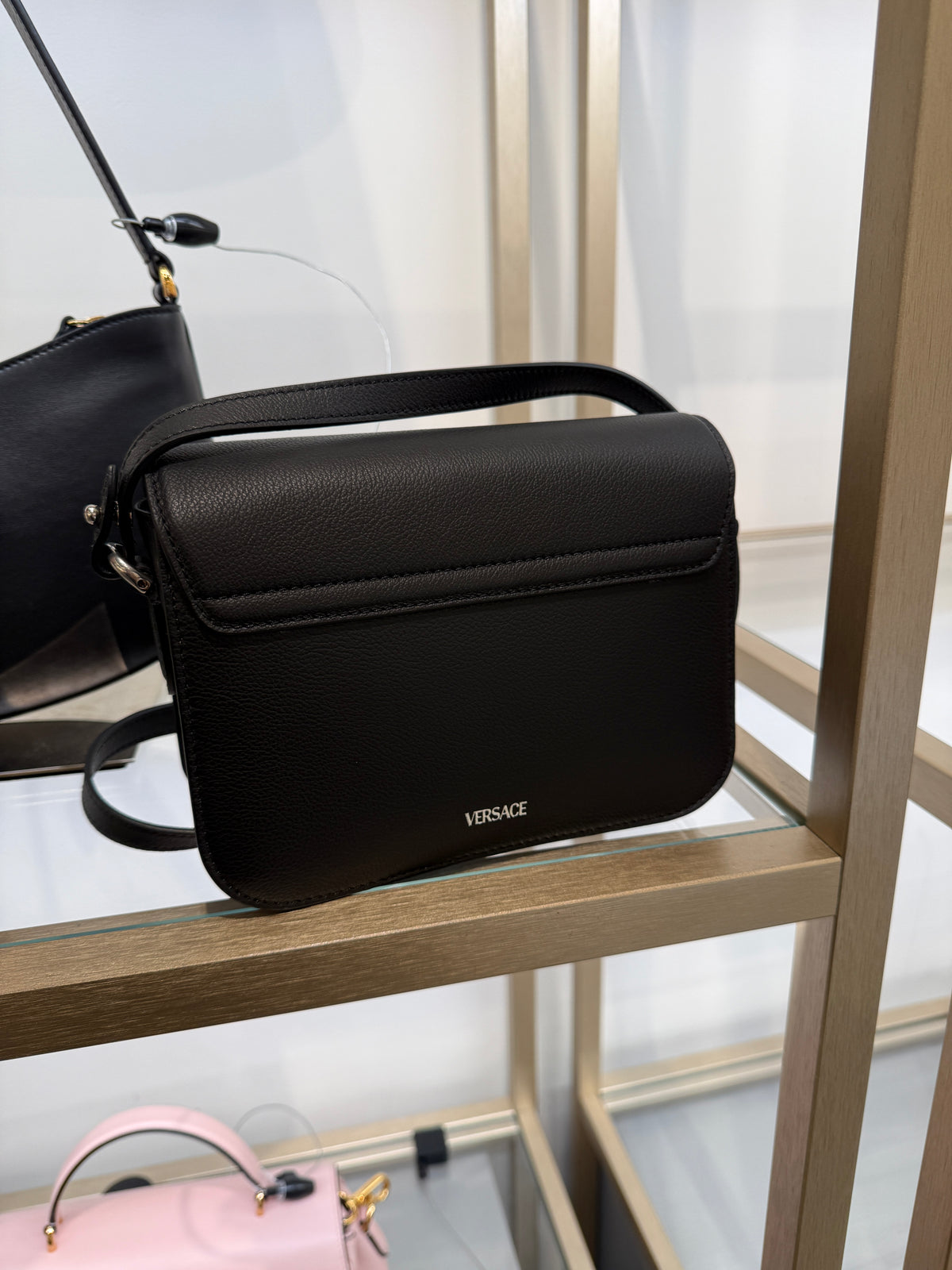 Versace Black Leather La Medusa Crossbody Bag