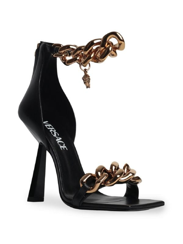 Versace Black Leather Chain High-Heel Sandals